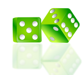 two dice in green showing dots 5 and 6 on one side 3 dots as well.